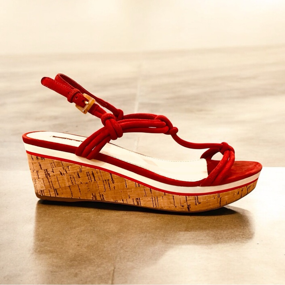 Prada 2000’s Red Suede & Cork, Platform Sandals